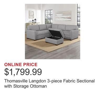 Thomasville Langdon 3-piece Fabric Sectional with Storage Ottoman