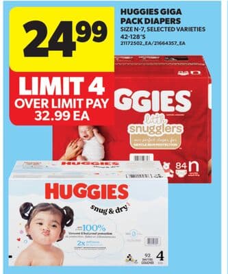 HUGGIES GIGA PACK DIAPERS, 42-128'S