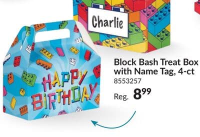 Block Bash Treat Box with Name Tag, 4-pk, for Birthday/Party