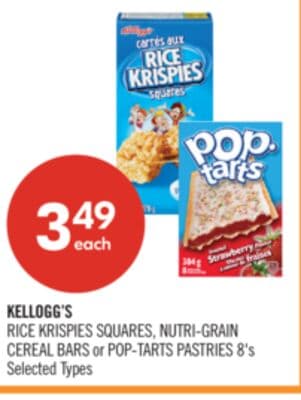 KELLOGG'S RICE KRISPIES SQUARES, NUTRI-GRAIN CEREAL BARS or POP-TARTS PASTRIES