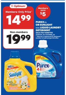 PUREX, 6 L OR SUNLIGHT, 5.6 L LIQUID LAUNDRY DETERGENT