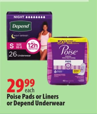 Poise Pads or Liners or Depend Underwear