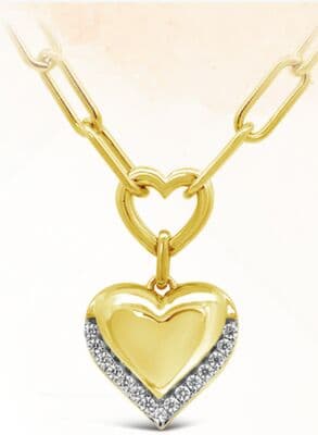 Lab Grown 0.11CTW Diamond Heart Paperclip Necklace in 18K Yellow Gold Vermeil