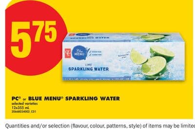 PC® or BLUE MENU® SPARKLING WATER, 12x355 mL