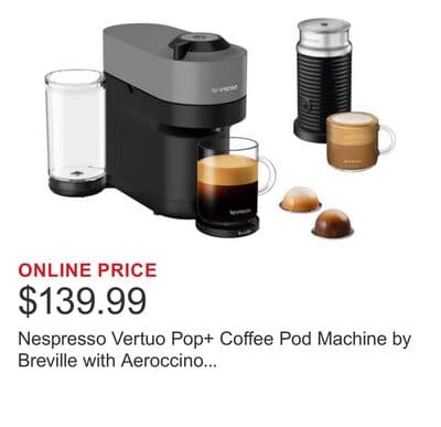 Nespresso Vertuo Pop+ Coffee Pod Machine by Breville with Aeroccino with $25 Nespresso Coffee Credit