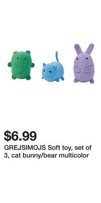 GREJSIMOJS Soft toy, set of 3, cat bunny/bear multicolor