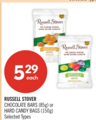 RUSSELL STOVER CHOCOLATE BARS (85g) or HARD CANDY BAGS (150g)