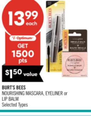 BURT'S BEES NOURISHING MASCARA, EYELINER or LIP BALM