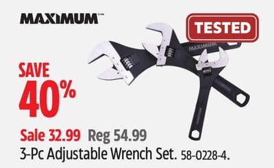 MAXIMUM 3-Pc Adjustable Wrench Set
