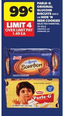PARLE-G ORIGINAL GLUCOSE BISCUITS, 300 G OR HIDE'N SEEK COOKIES, 75-112 G