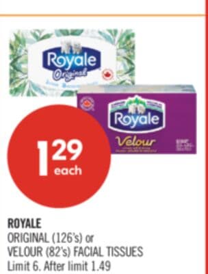 ROYALE ORIGINAL (126's) or VELOUR (82's) FACIAL TISSUES