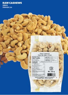 RAW CASHEWS, 250 G