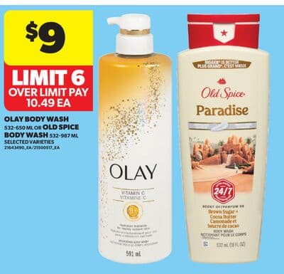 OLAY BODY WASH, 532-650 ML OR OLD SPICE BODY WASH, 532-987 ML