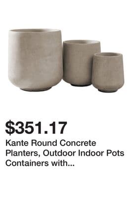 Kante Round Concrete Planters, Outdoor Indoor Pots Containers with Drainage Holes Set
