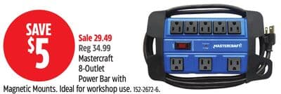 Mastercraft 8-Outlet Power Bar with Magnetic Mounts