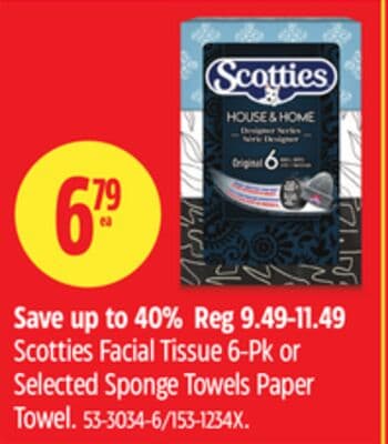 Scotties Facial Tissue 6-Pk or Selected Sponge Towels Paper Towel