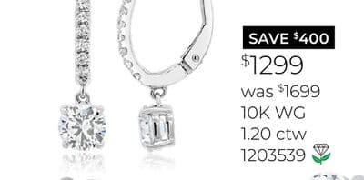 New Brilliance 10K White Gold Lab Grown 1.20CTW Diamond Dangle Earrings