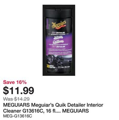 MEGUIARS Meguiar's Quik Detailer Interior Cleaner G13616C, 16 fl. oz. (473 ml), 6/Case