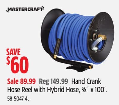 Mastercraft Hand Crank Hose Reel with Hybrid Hose, 3⁄8˝ x 100´.