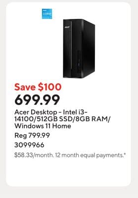 Acer Desktop - Intel i3-14100/512GB SSD/8GB RAM/Windows 11 Home