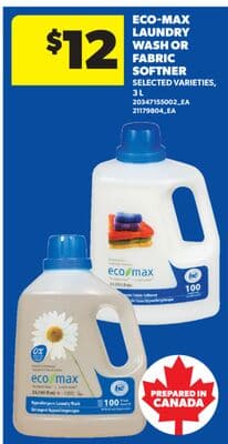 ECO-MAX LAUNDRY WASH OR FABRIC SOFTNER, 3 L