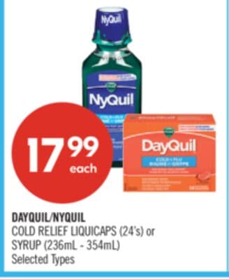 DAYQUIL/NYQUIL COLD RELIEF LIQUICAPS (24's) or SYRUP (236mL - 354mL)
