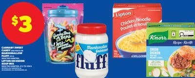 CARNABY SWEET CANDY, 300/400 G OR MARSHMALLOW FLUFF 213 G, LIPTON OR KNORR SOUP MIX, 4'S, 113-338 G