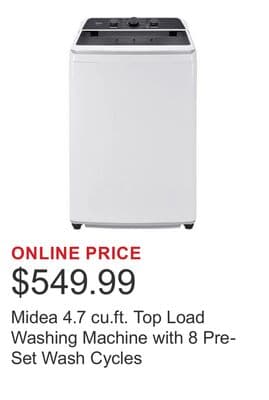 Midea 4.7 cu.ft. Top Load Washing Machine with 8 Pre-Set Wash Cycles