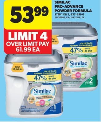 SIMILAC PRO-ADVANCE POWDER FORMULA STEP 1 OR 2, 837-859 G