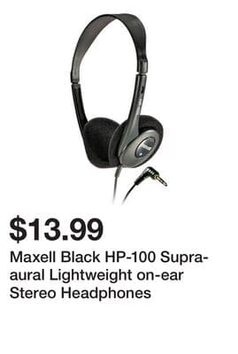 Maxell Black HP-100 Supra-aural Lightweight on-ear Stereo Headphones