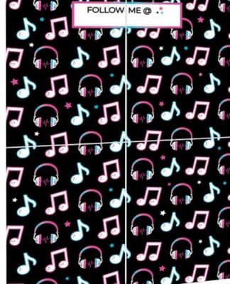 Internet Famous Plastic Scene Setter Background Decoration, Black/Pink, Music Notes, 14.5-in, 4-pk, for Birthday Party