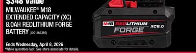 Milwaukee M18 EXTENDED CAPACITY (XC) 8.0AH REDLITHIUM FORGE BATTERY