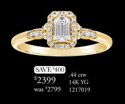 Glacier Fire Emerald Cut Canadian 0.44CTW Engagement Ring in 14K Yellow Gold