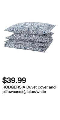 RODGERSIA Duvet cover and pillowcase(s), blue/white