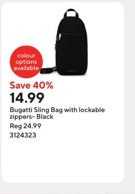 Bugatti Sling Bag with lockable zippers- Black