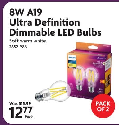8W A19 Ultra Definition Dimmable LED Bulbs