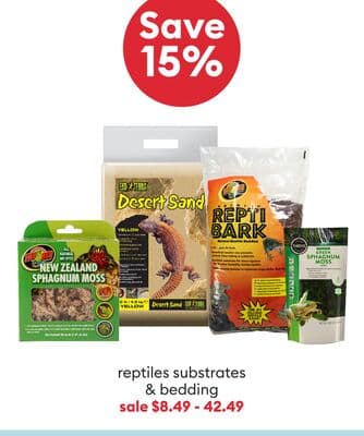 Save 15% reptiles substrates & bedding