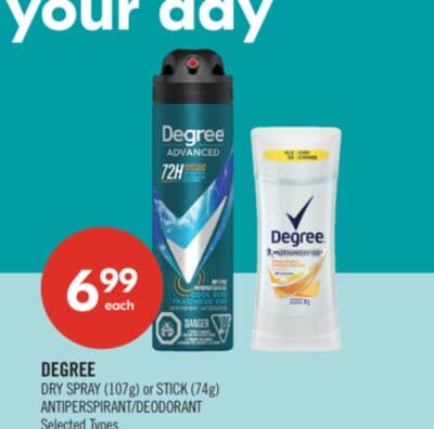 DEGREE DRY SPRAY (107g) or STICK (74g) ANTIPERSPIRANT/DEODORANT