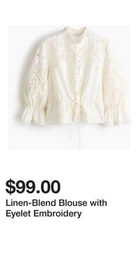 Linen-Blend Blouse with Eyelet Embroidery