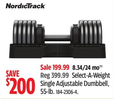 NordicTrack Select-A-Weight Single Adjustable Dumbbell, 55-lb.