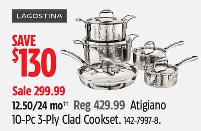 Lagostina Atigiano 10-Pc 3-Ply Clad Cookset