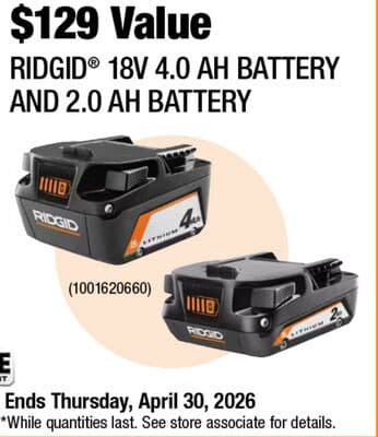 Ridgid 18V 4.0 AH BATTERY AND 2.0 AH BATTERY