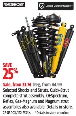 Monroe Selected Shocks and Struts. Quick-Strut complete strut assembly. OESpectrum, Reflex, Gas-Magnum and Magnum strut