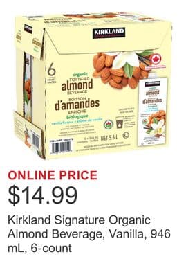Kirkland Signature Organic Almond Beverage, Vanilla, 946 mL, 6-count