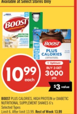 BOOST PLUS CALORIES, HIGH PROTEIN or DIABETIC NUTRITIONAL SUPPLEMENT SHAKES 6's