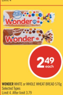 WONDER WHITE or WHOLE WHEAT BREAD