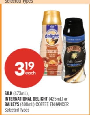 SILK (473mL), INTERNATIONAL DELIGHT (425mL) or BAILEYS (400mL) COFFEE ENHANCE
