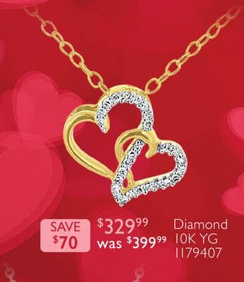 10K Yellow Gold Double Heart 0.04CTW Diamond Pendant