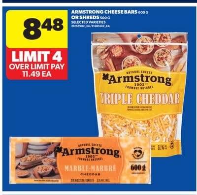 ARMSTRONG CHEESE BARS 600 G OR SHREDS 500 G