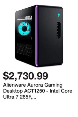 Alienware Aurora Gaming Desktop ACT1250 - Intel Core Ultra 7 265F, 32GB DDR5 RAM, 1TB SSD, NVIDIA GeForce RTX 5070, 1000W Platinum Rated PSU, Windows 11 Home, Clear Panel - Black